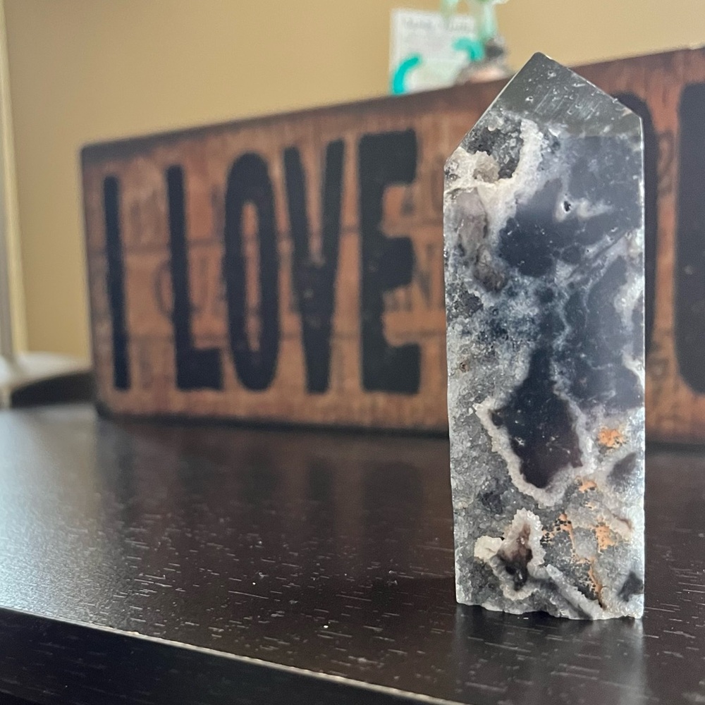 Black Sphalerite Druzy Tower | Natural Stone Crystal Point Gemstone Obelisk Wand